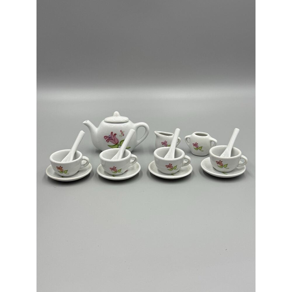Miniature Porcelain Tea Set Bouquet Floral 16 Piece ToySmith